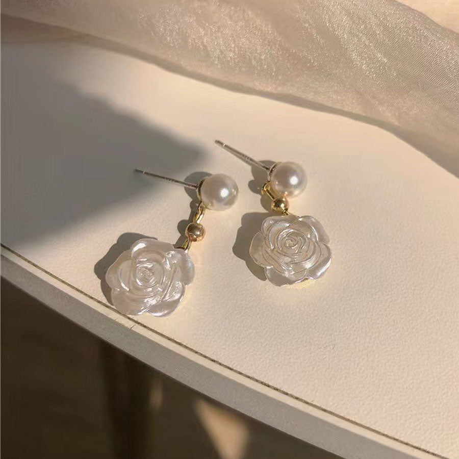 購物Go Shopping Go搖晃珍珠花珍珠水鑽可愛的耳環流行配飾韓國時尚