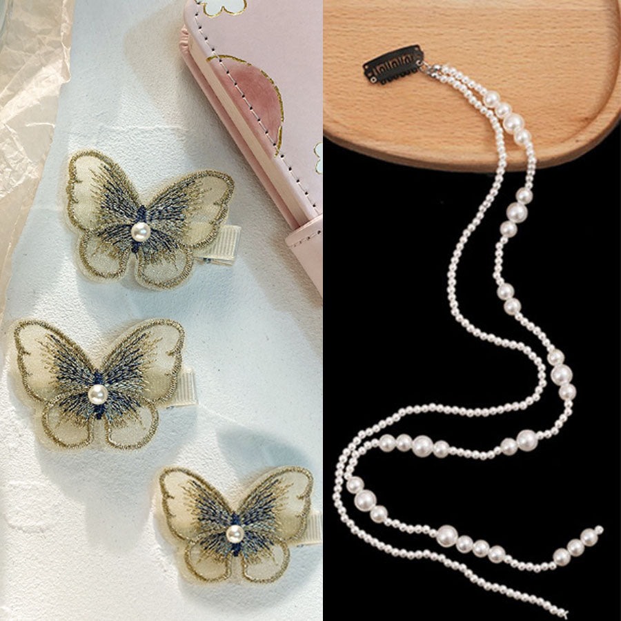 ショッピングゴー shoppinggo パール 蝶々クリップ 2WAY ヘアアクセサリー ヘアアレンジ 髪飾り ウェディング 結婚式 二次会,イエロー