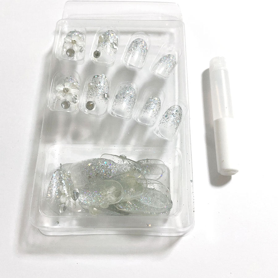 Shopping Go shoppinggo Nail Tips Short False Nails Nail Art Art Tips Flower Transparent Sparkling Simple Deco Tips Oval Wedding [Non-returnable item]