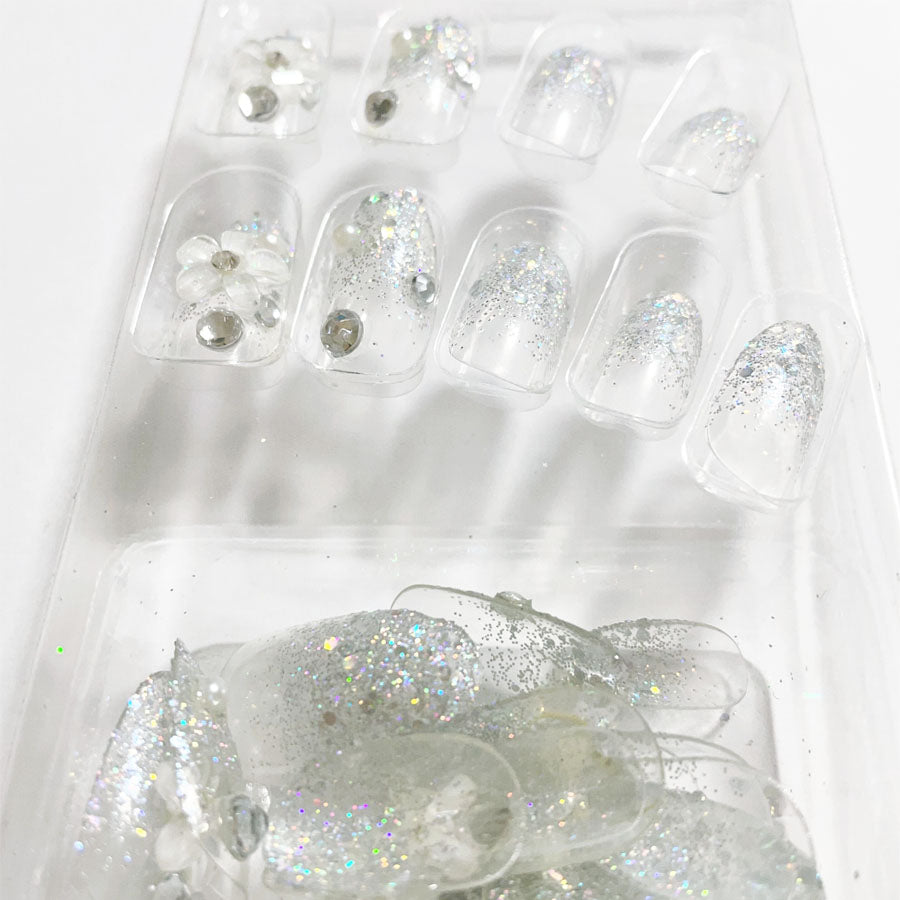 Shopping Go shoppinggo Nail Tips Short False Nails Nail Art Art Tips Flower Transparent Sparkling Simple Deco Tips Oval Wedding [Non-returnable item]