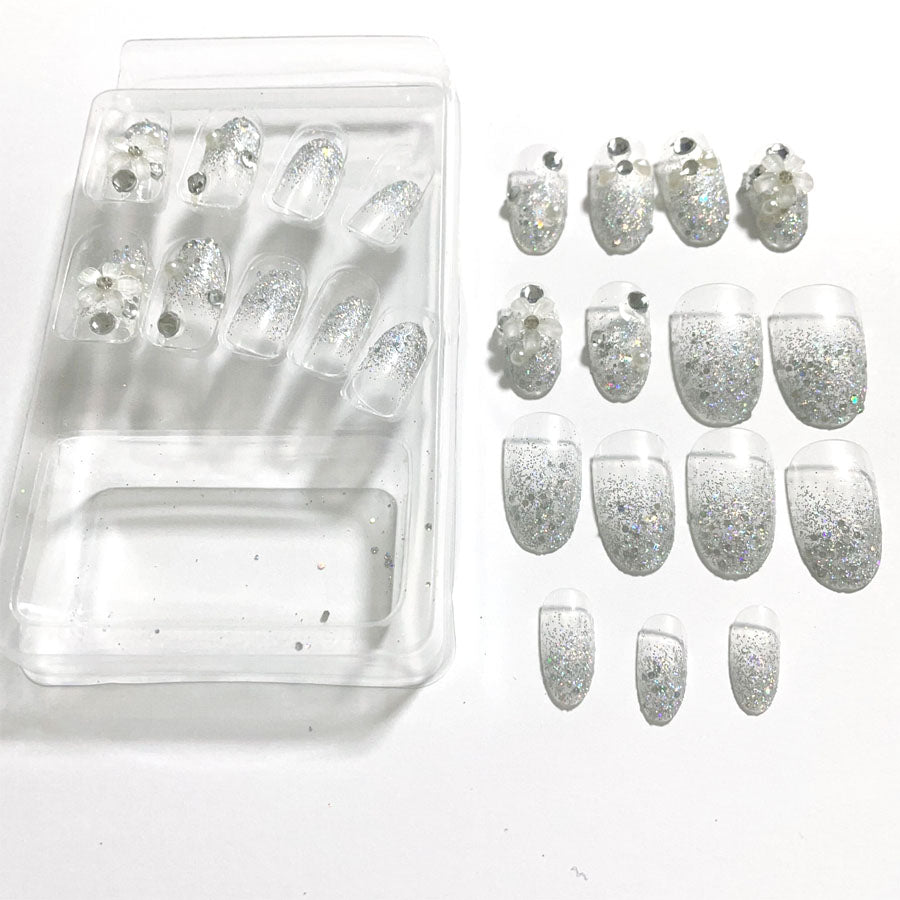 Shopping Go shoppinggo Nail Tips Short False Nails Nail Art Art Tips Flower Transparent Sparkling Simple Deco Tips Oval Wedding [Non-returnable item]