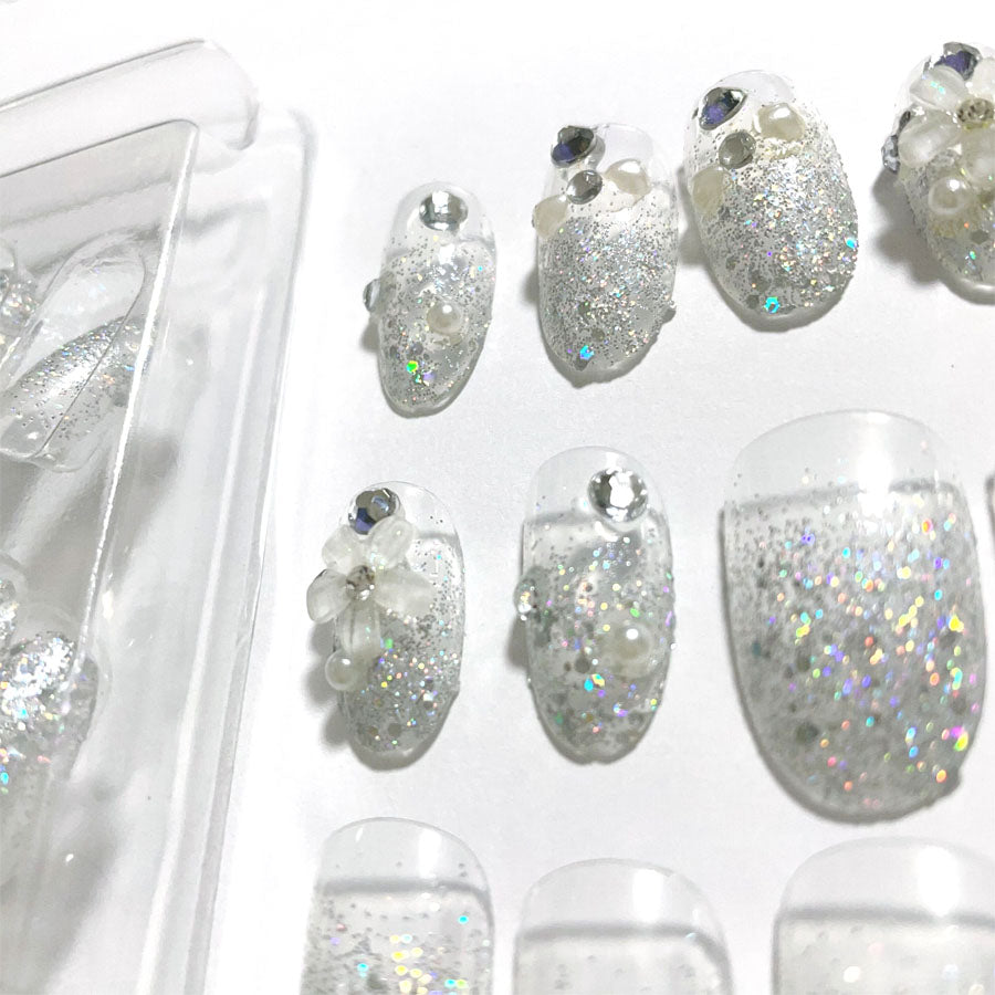 Shopping Go shoppinggo Nail Tips Short False Nails Nail Art Art Tips Flower Transparent Sparkling Simple Deco Tips Oval Wedding [Non-returnable item]