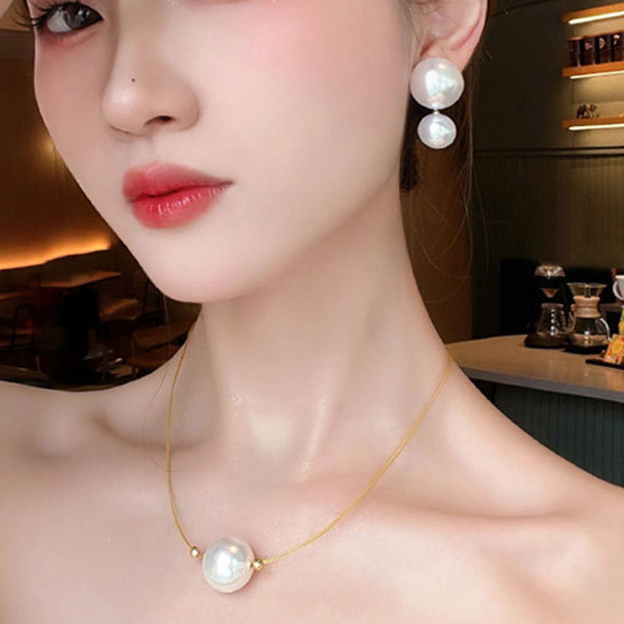 Shoppinggo shoppinggo Earrings, 2-row pearl motif earrings, hook earrings, large, swinging accessories, gift, elegant