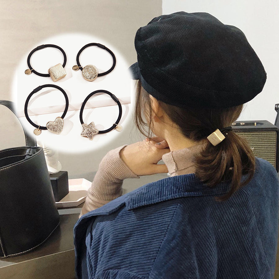 ショッピングゴー shoppinggo ヘアゴム リングゴム 金属ビジュー おしゃれ ヘアアクセサリー リボン結び シンプル 髪留め （ハート） ハート