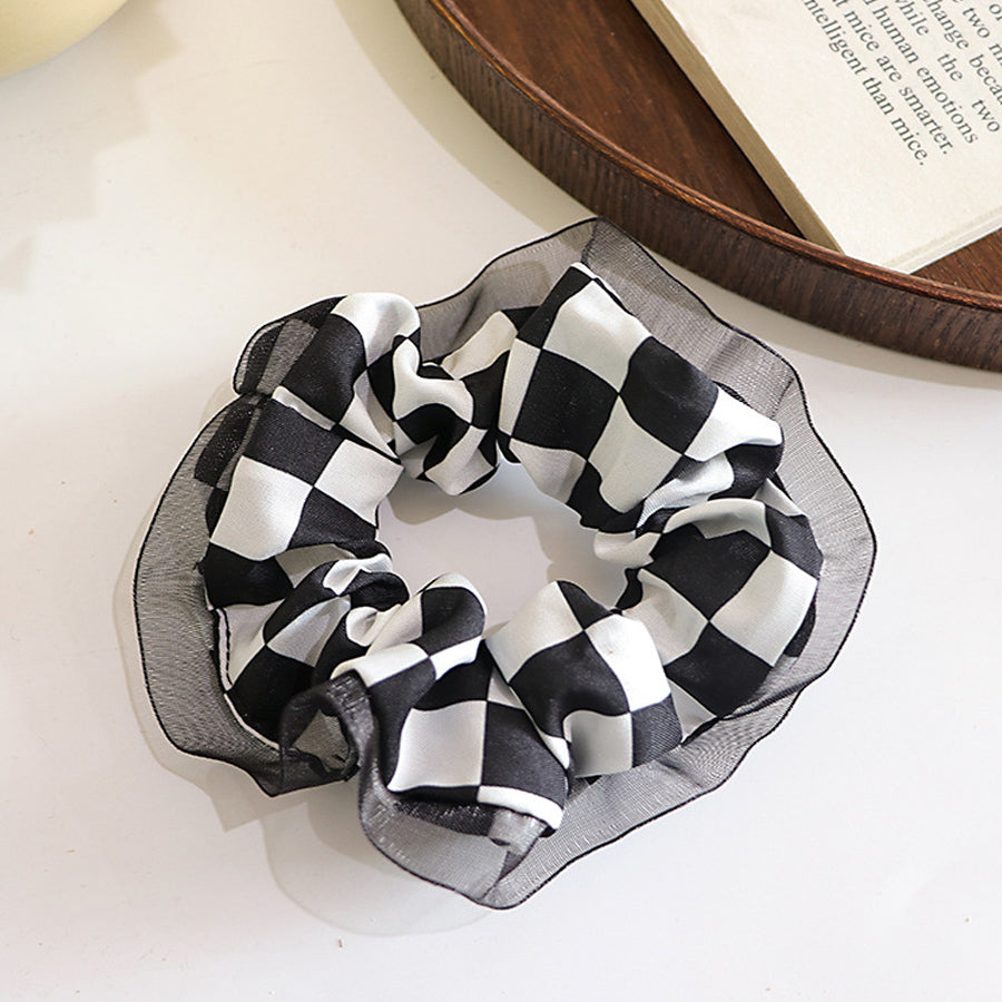 Shopping Go shoppinggo Chouchou Hair Tie Check Pattern Tartan Check Hair Arrangement Korean Frill Hair Clip Hair Ornament Party Floral