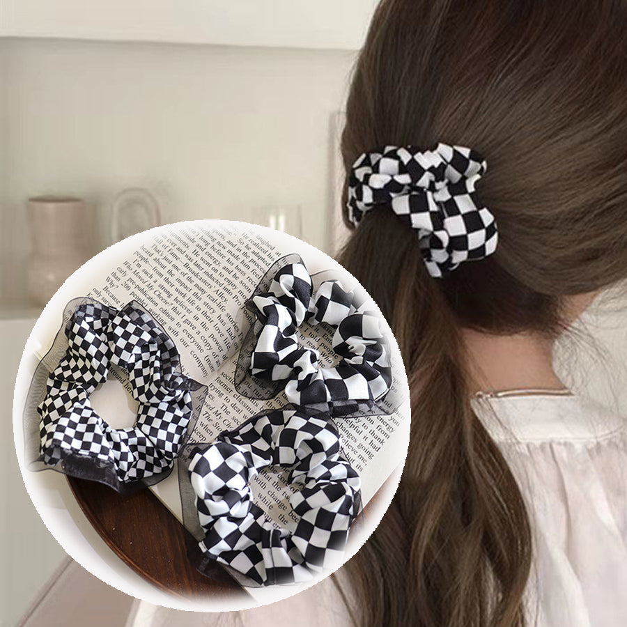 Shopping Go shoppinggo Chouchou Hair Tie Check Pattern Tartan Check Hair Arrangement Korean Frill Hair Clip Hair Ornament Party Floral
