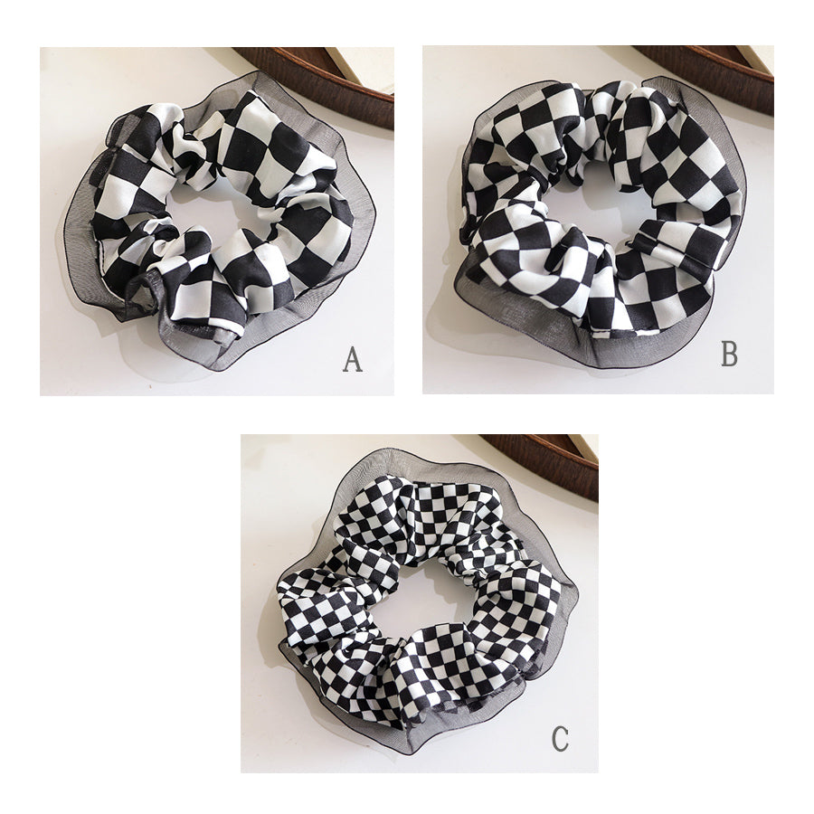 Shopping Go shoppinggo Chouchou Hair Tie Check Pattern Tartan Check Hair Arrangement Korean Frill Hair Clip Hair Ornament Party Floral