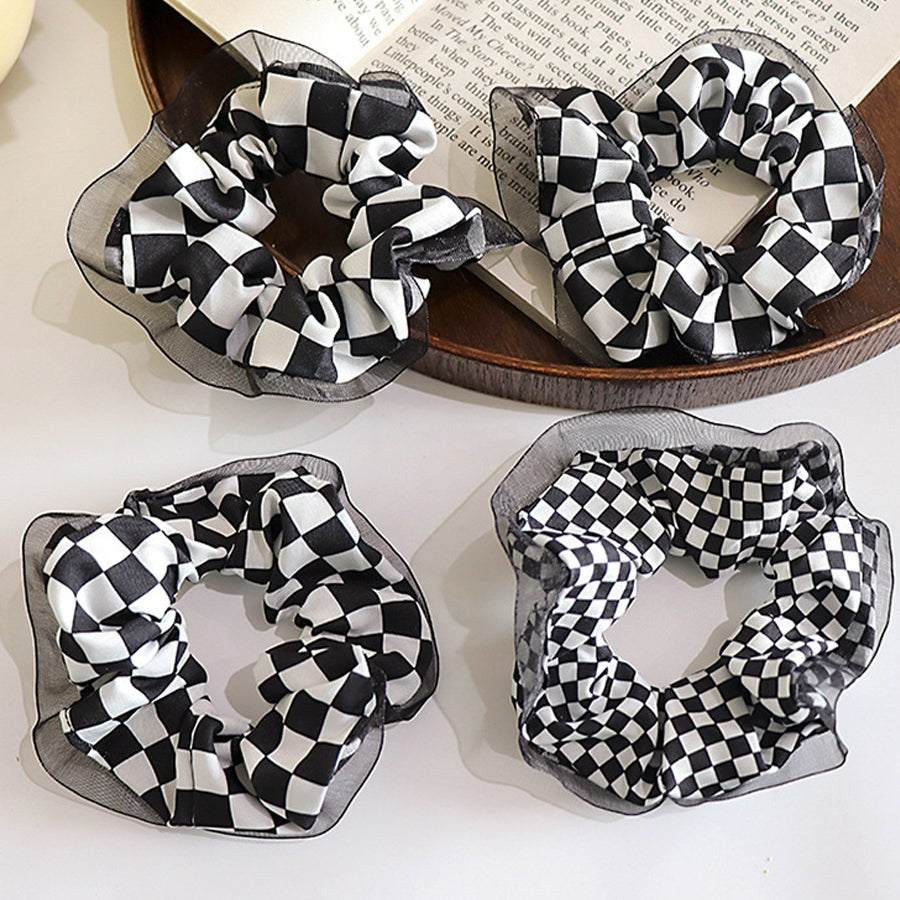 Shopping Go shoppinggo Chouchou Hair Tie Check Pattern Tartan Check Hair Arrangement Korean Frill Hair Clip Hair Ornament Party Floral