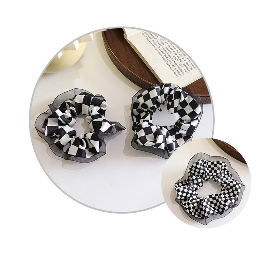 Shopping Go shoppinggo Chouchou Hair Tie Check Pattern Tartan Check Hair Arrangement Korean Frill Hair Clip Hair Ornament Party Floral
