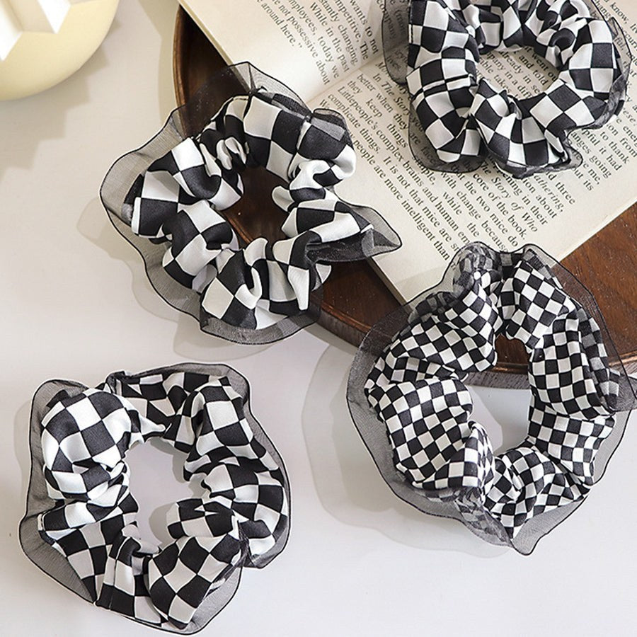 Shopping Go shoppinggo Chouchou Hair Tie Check Pattern Tartan Check Hair Arrangement Korean Frill Hair Clip Hair Ornament Party Floral