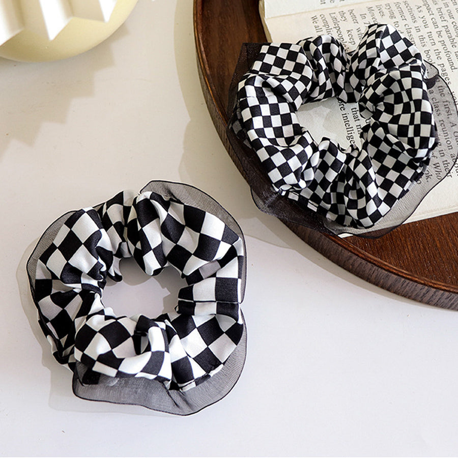 Shopping Go shoppinggo Chouchou Hair Tie Check Pattern Tartan Check Hair Arrangement Korean Frill Hair Clip Hair Ornament Party Floral