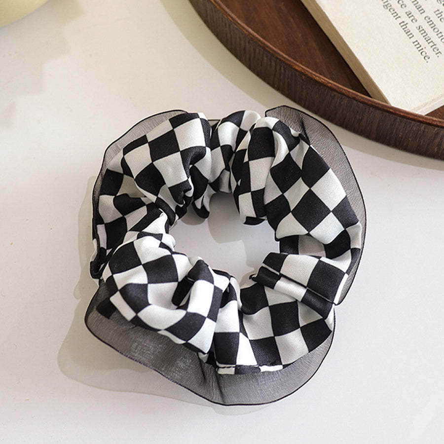 Shopping Go shoppinggo Chouchou Hair Tie Check Pattern Tartan Check Hair Arrangement Korean Frill Hair Clip Hair Ornament Party Floral