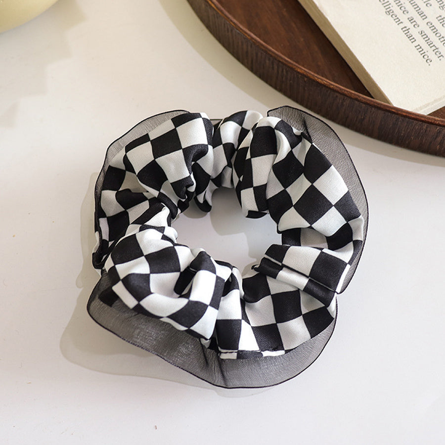 Shopping Go shoppinggo Chouchou Hair Tie Check Pattern Tartan Check Hair Arrangement Korean Frill Hair Clip Hair Ornament Party Floral