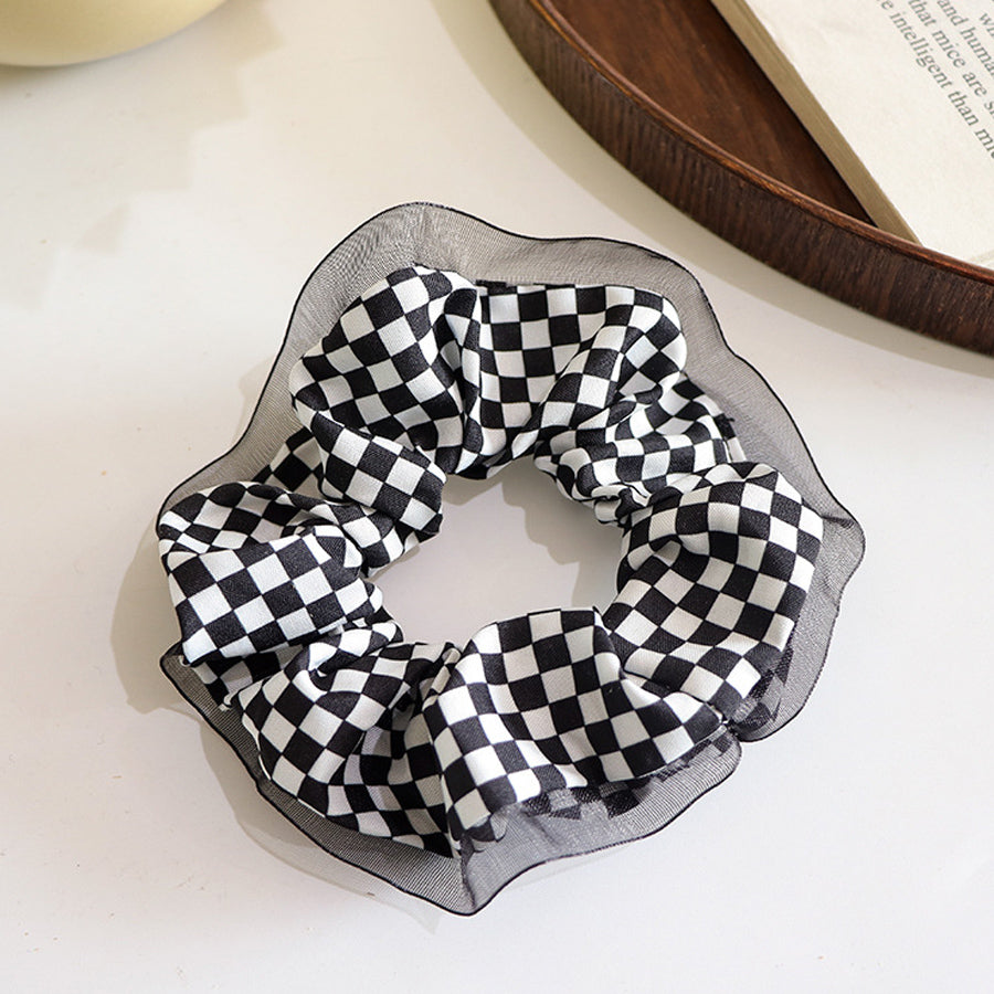 Shopping Go shoppinggo Chouchou Hair Tie Check Pattern Tartan Check Hair Arrangement Korean Frill Hair Clip Hair Ornament Party Floral