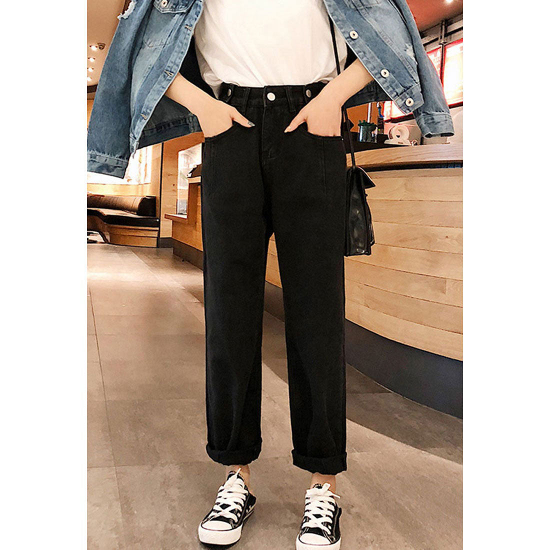 ショッピングゴー shoppinggo デニムパンツレディース ジーンズ 大きいサイズ ズボン 美脚効果 ロングパンツ,ブラック