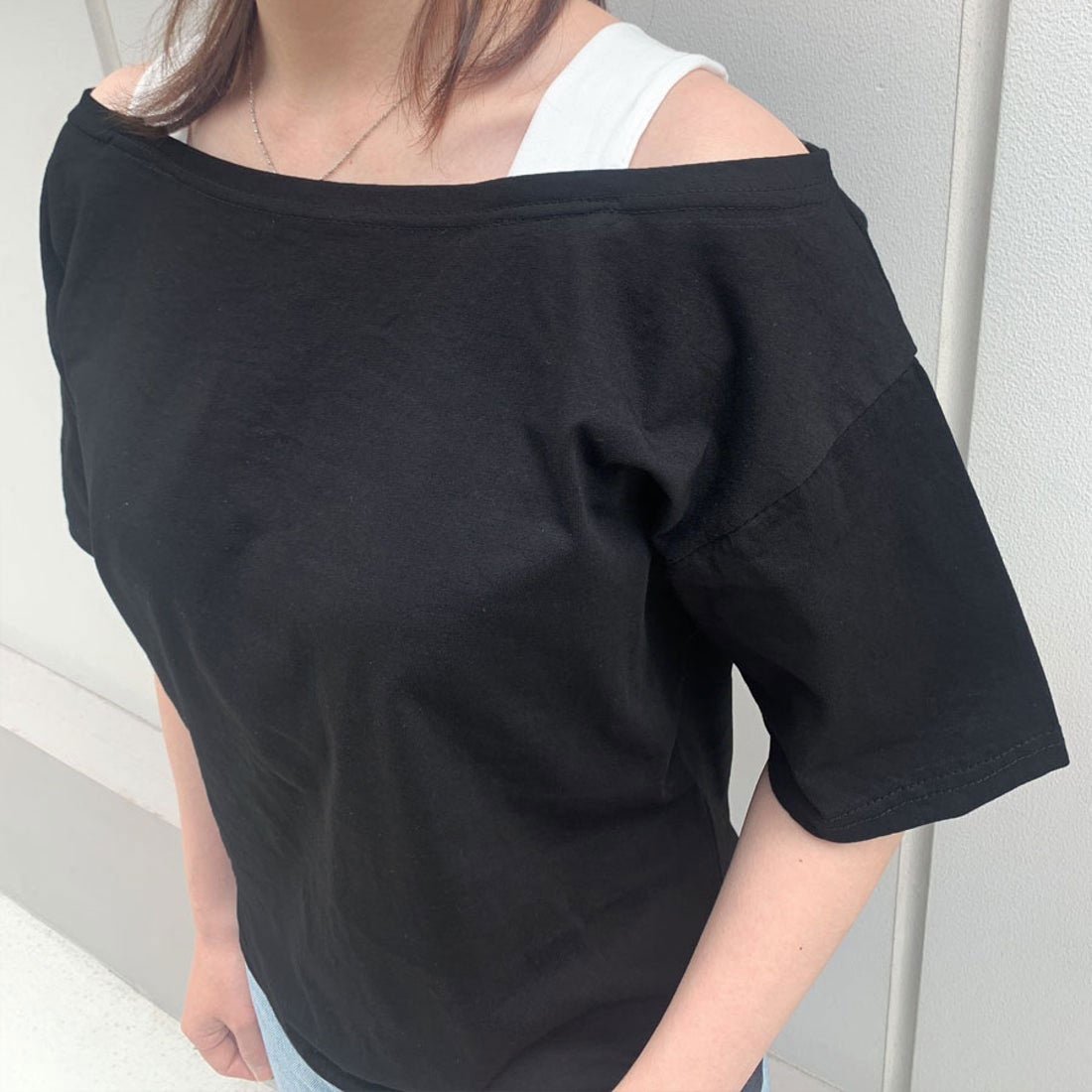 購物Go Shopping Go夏季服裝韓國時尚新的T恤衫肩膀Aki頂部短袖女士女士性感休閒cutsaw