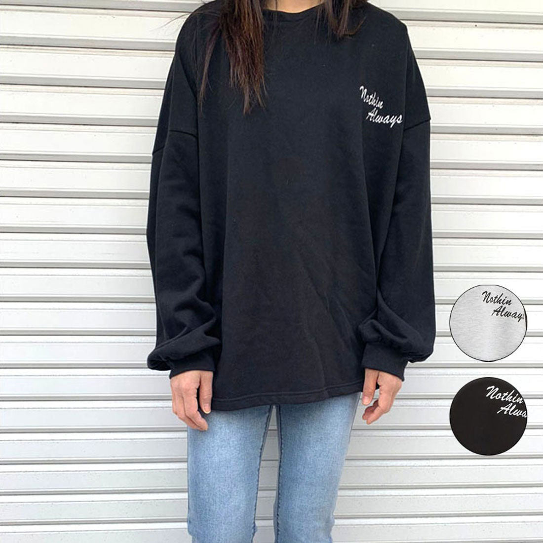 ショッピングゴー shoppinggo ロゴスウェット 刺繍入り韓国ロングTシャツ