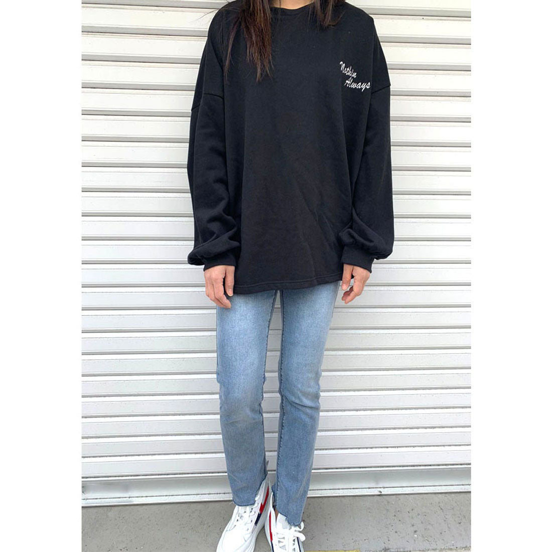 ショッピングゴー shoppinggo ロゴスウェット 刺繍入り韓国ロングTシャツ