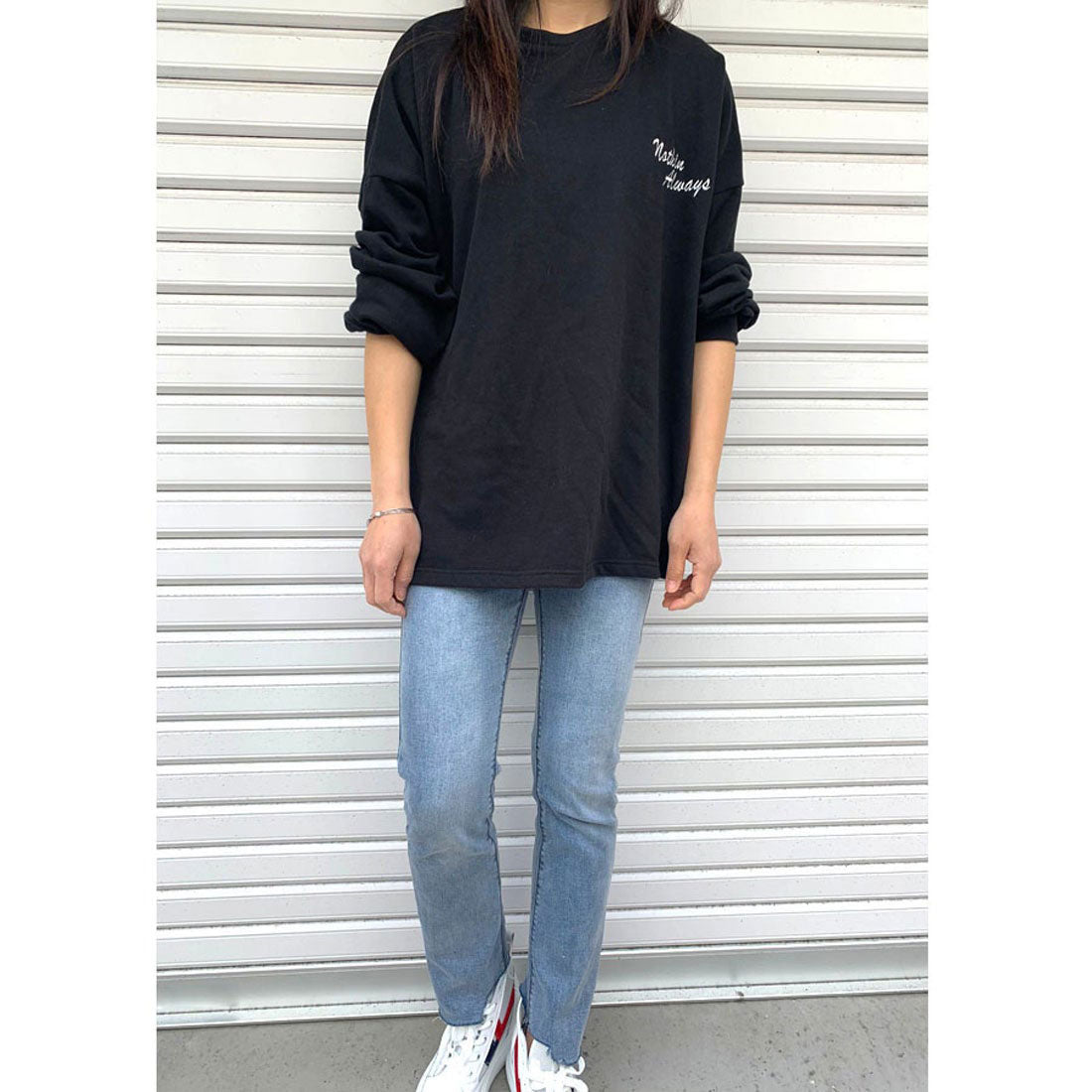 ショッピングゴー shoppinggo ロゴスウェット 刺繍入り韓国ロングTシャツ