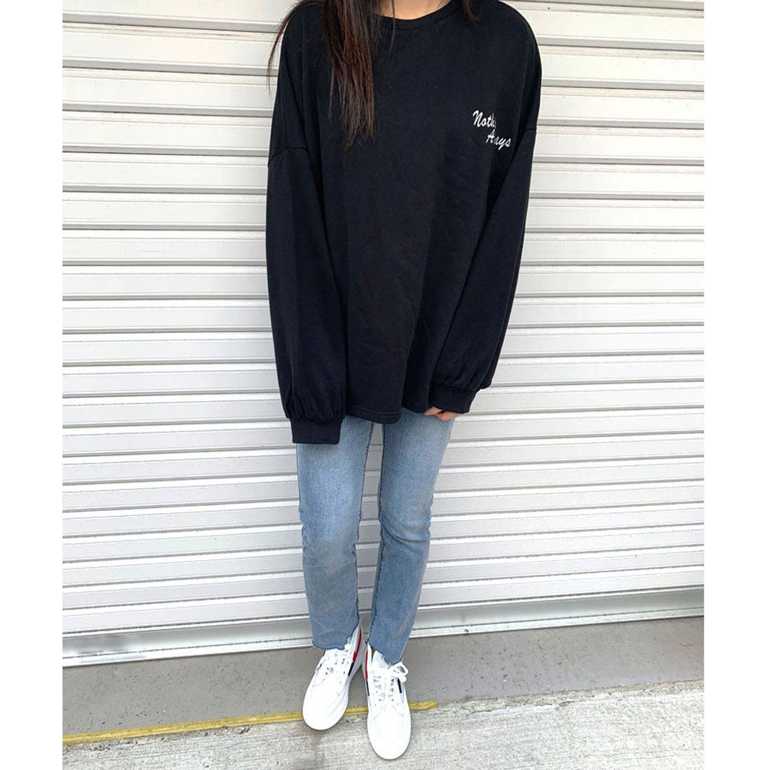 ショッピングゴー shoppinggo ロゴスウェット 刺繍入り韓国ロングTシャツ