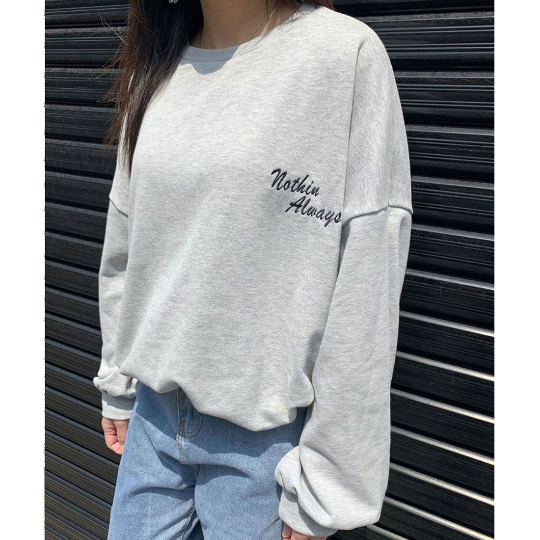 ショッピングゴー shoppinggo ロゴスウェット 刺繍入り韓国ロングTシャツ