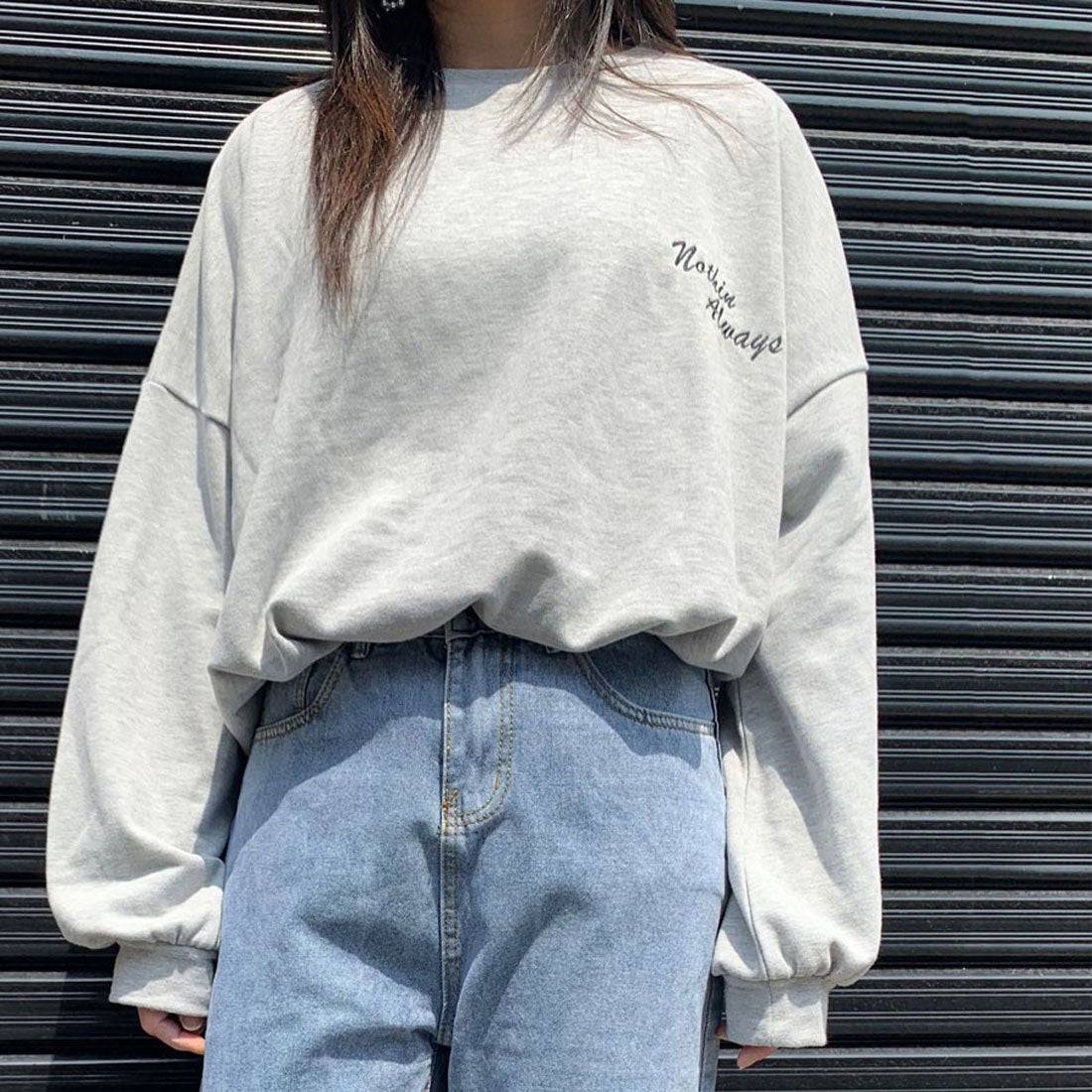 ショッピングゴー shoppinggo ロゴスウェット 刺繍入り韓国ロングTシャツ