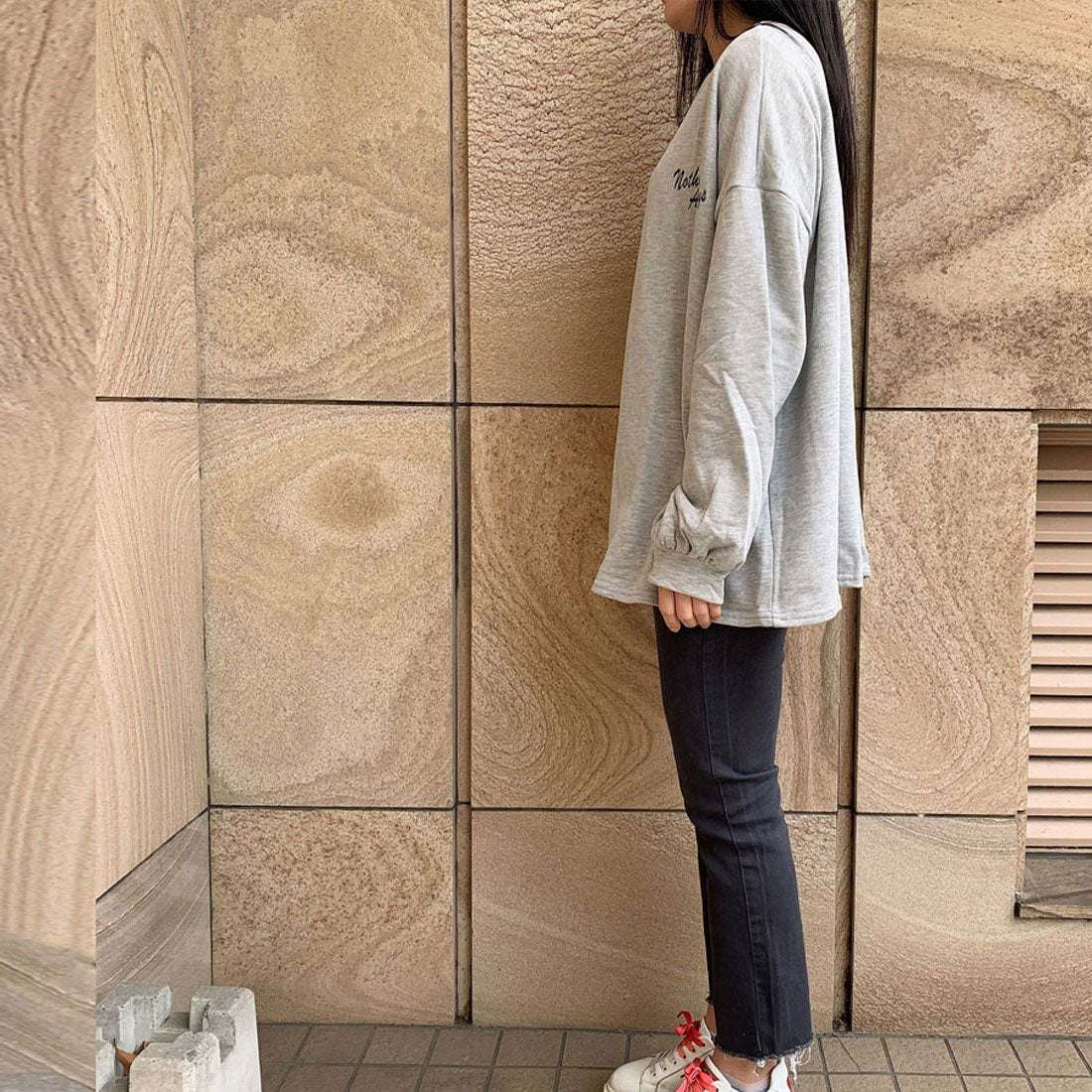 ショッピングゴー shoppinggo ロゴスウェット 刺繍入り韓国ロングTシャツ