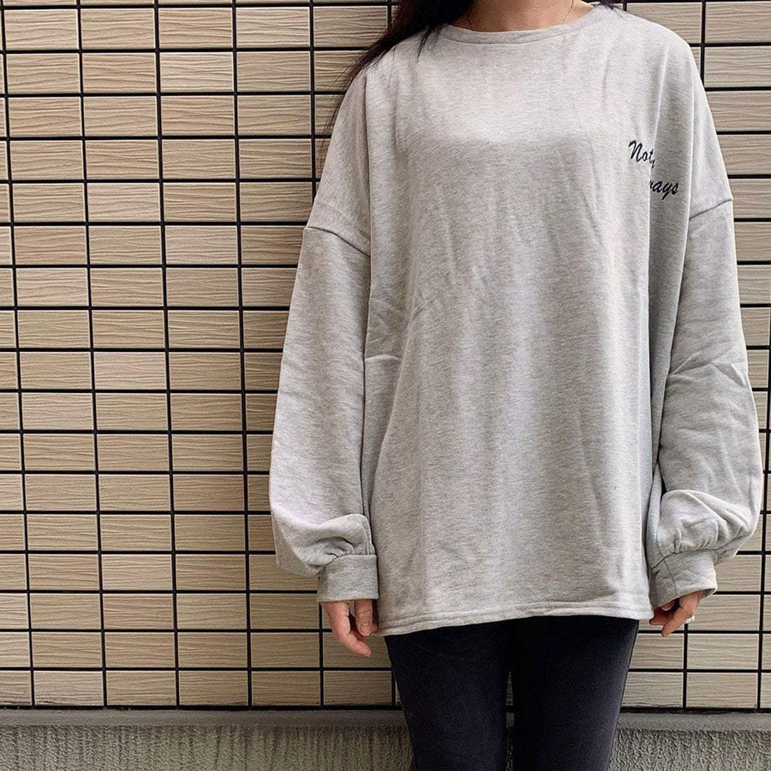 ショッピングゴー shoppinggo ロゴスウェット 刺繍入り韓国ロングTシャツ