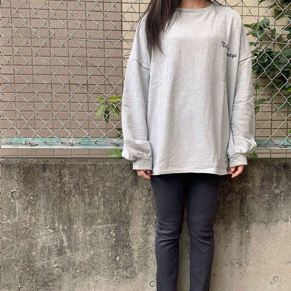ショッピングゴー shoppinggo ロゴスウェット 刺繍入り韓国ロングTシャツ