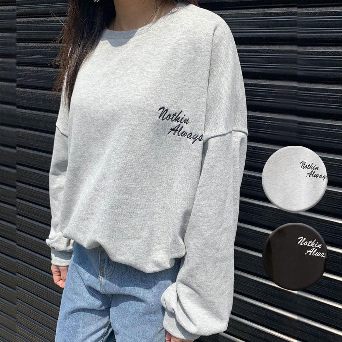 ショッピングゴー shoppinggo ロゴスウェット 刺繍入り韓国ロングTシャツ