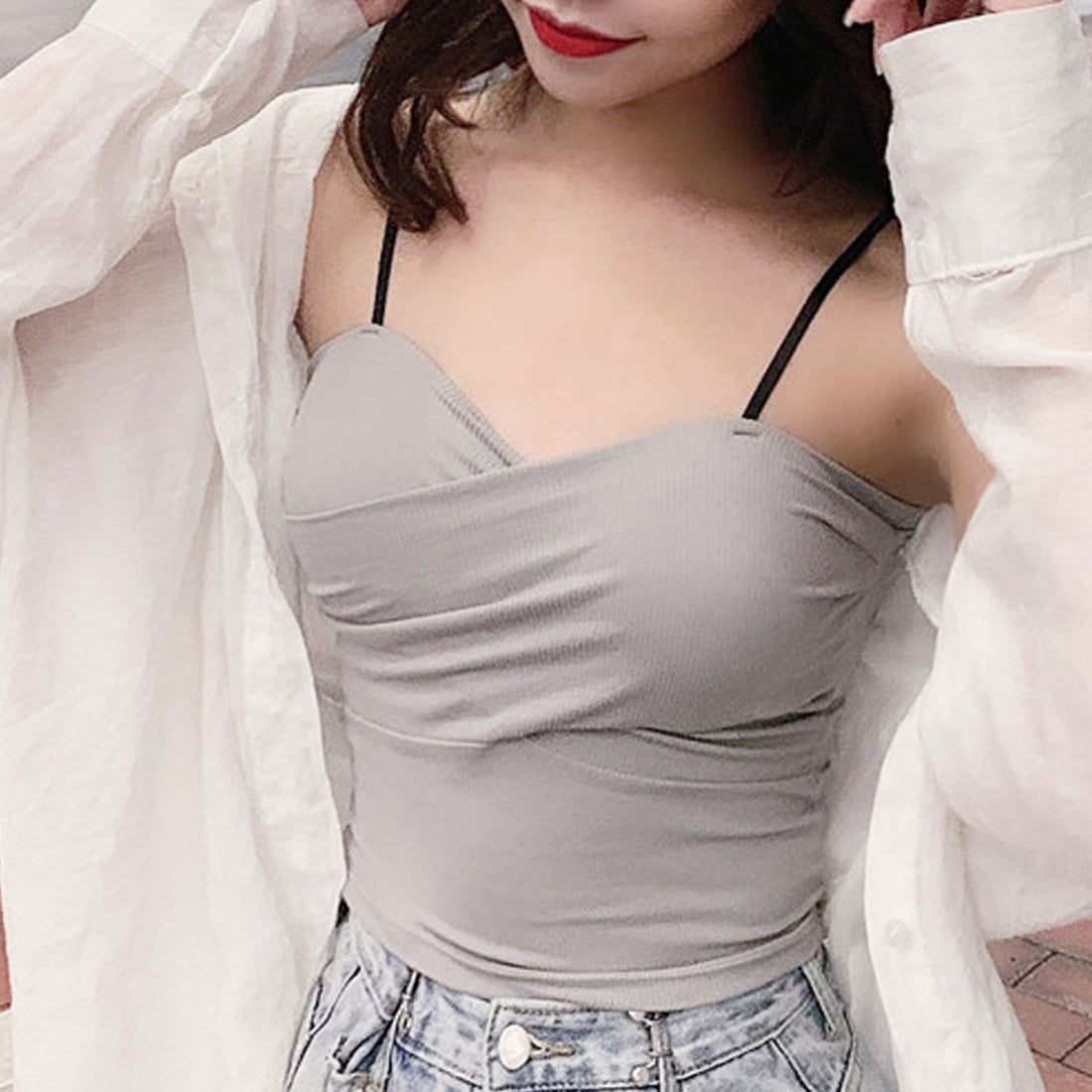 ショッピングゴー shoppinggo キャミソール カップ付 キャミタンクトップ ブラ 白 黒 パット付 インナー 結婚式 見せブラトップ ブラカバー （ワインレッド） ワインレッド