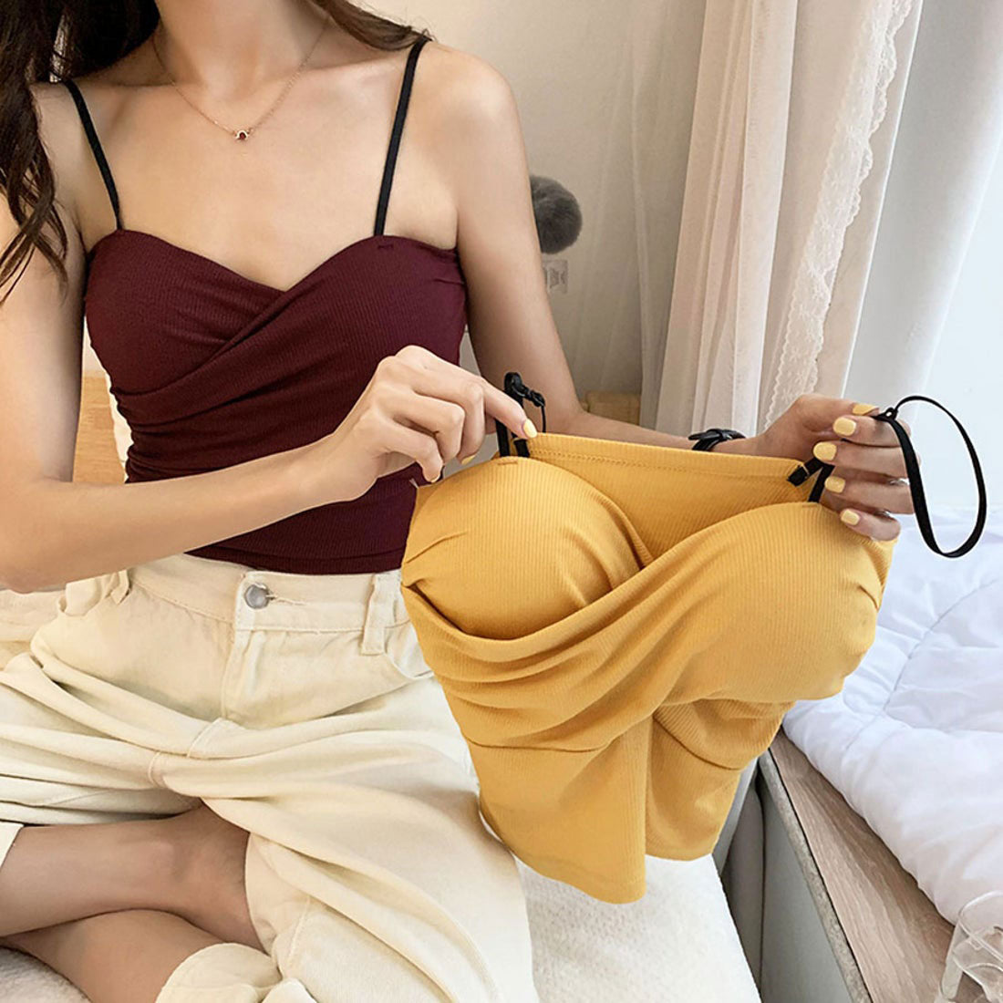 ショッピングゴー shoppinggo キャミソール カップ付 キャミタンクトップ ブラ 白 黒 パット付 インナー 結婚式 見せブラトップ ブラカバー （ワインレッド） ワインレッド