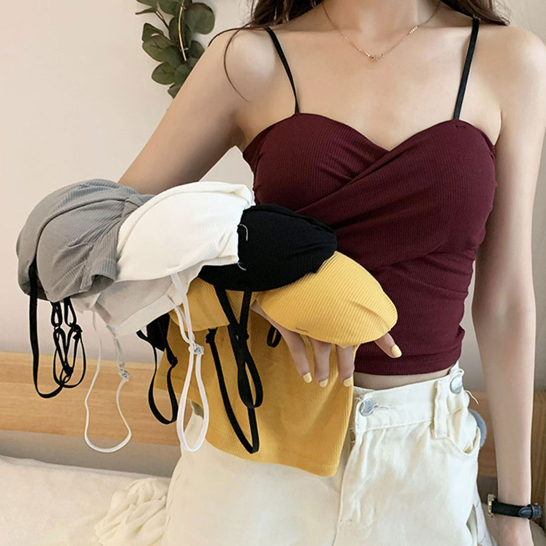 ショッピングゴー shoppinggo キャミソール カップ付 キャミタンクトップ ブラ 白 黒 パット付 インナー 結婚式 見せブラトップ ブラカバー （ワインレッド） ワインレッド