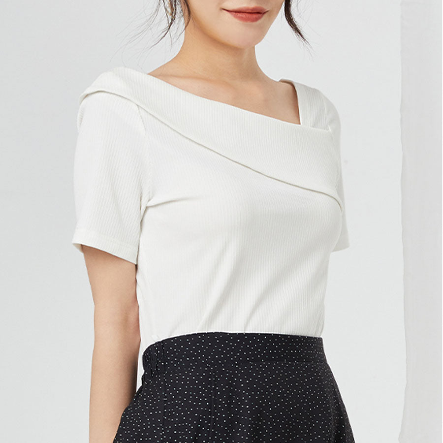 Shoppinggo Cut and Sew Women's Ribbed Top Thin Korean Fashion T-Shirt Tight Spring Simple Plain