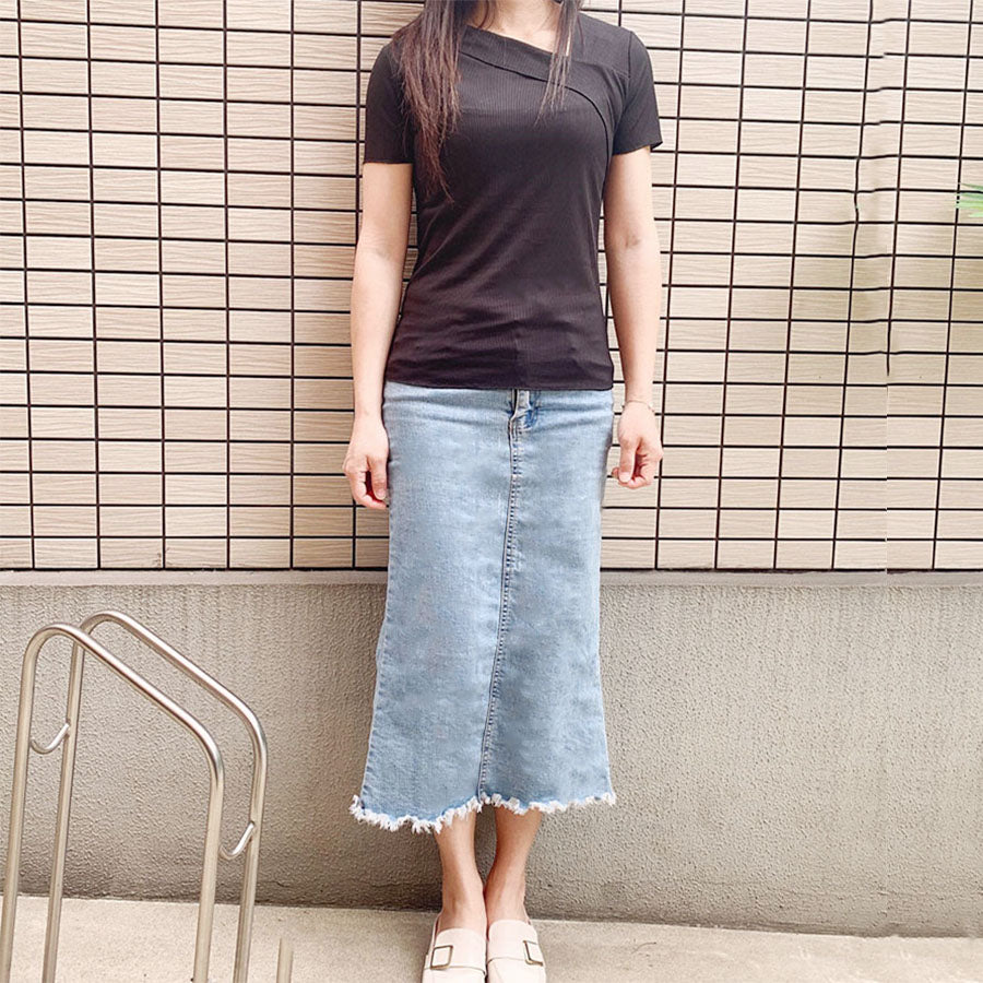 Shoppinggo Cut and Sew Women's Ribbed Top Thin Korean Fashion T-Shirt Tight Spring Simple Plain