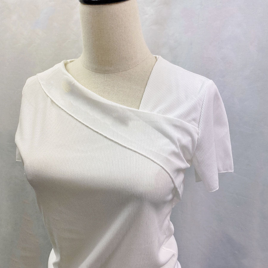 Shoppinggo Cut and Sew Women's Ribbed Top Thin Korean Fashion T-Shirt Tight Spring Simple Plain