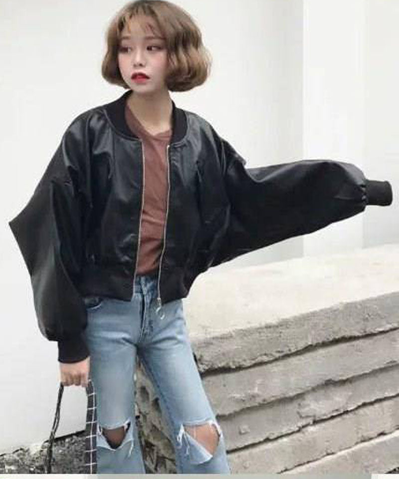 Shopping Go PU Jacket Women's Leather Jacket Women's Blouson Leather-Look Korean Style Outer Short Length