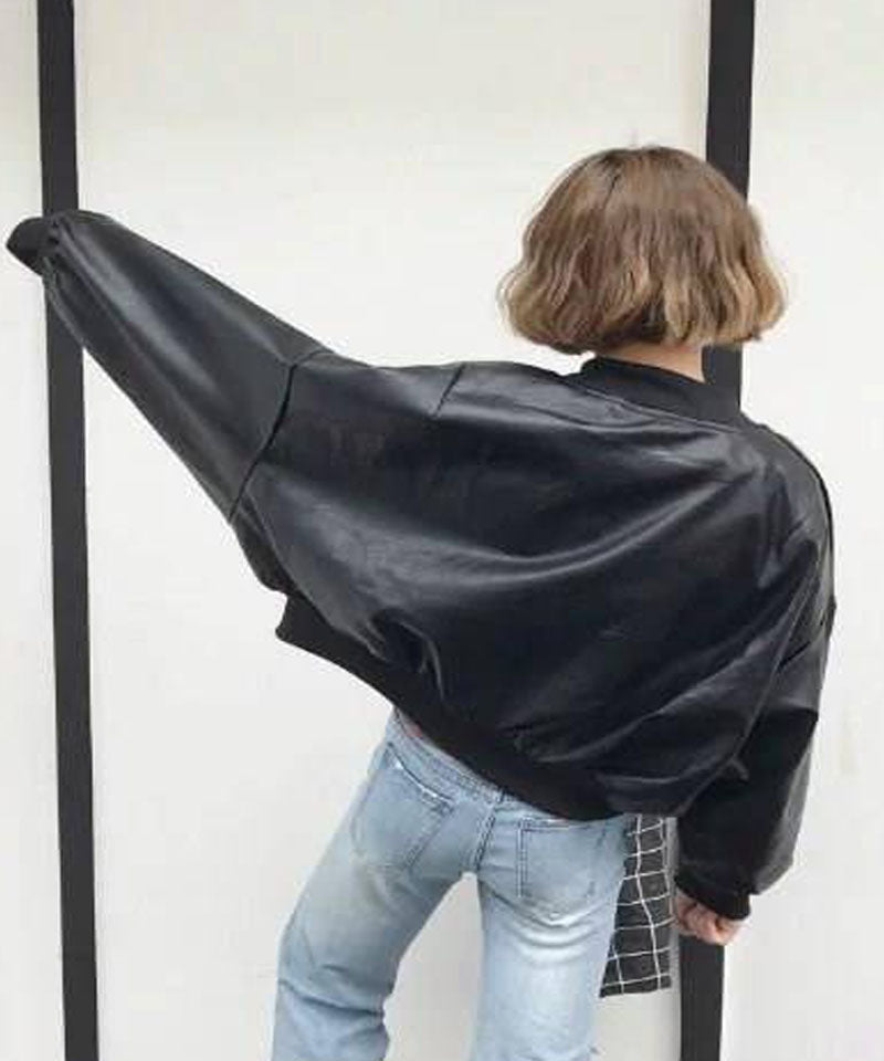 Shopping Go PU Jacket Women's Leather Jacket Women's Blouson Leather-Look Korean Style Outer Short Length