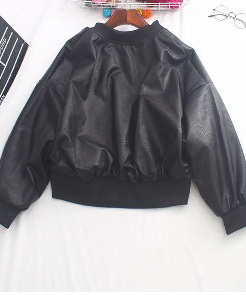 Shopping Go PU Jacket Women's Leather Jacket Women's Blouson Leather-Look Korean Style Outer Short Length