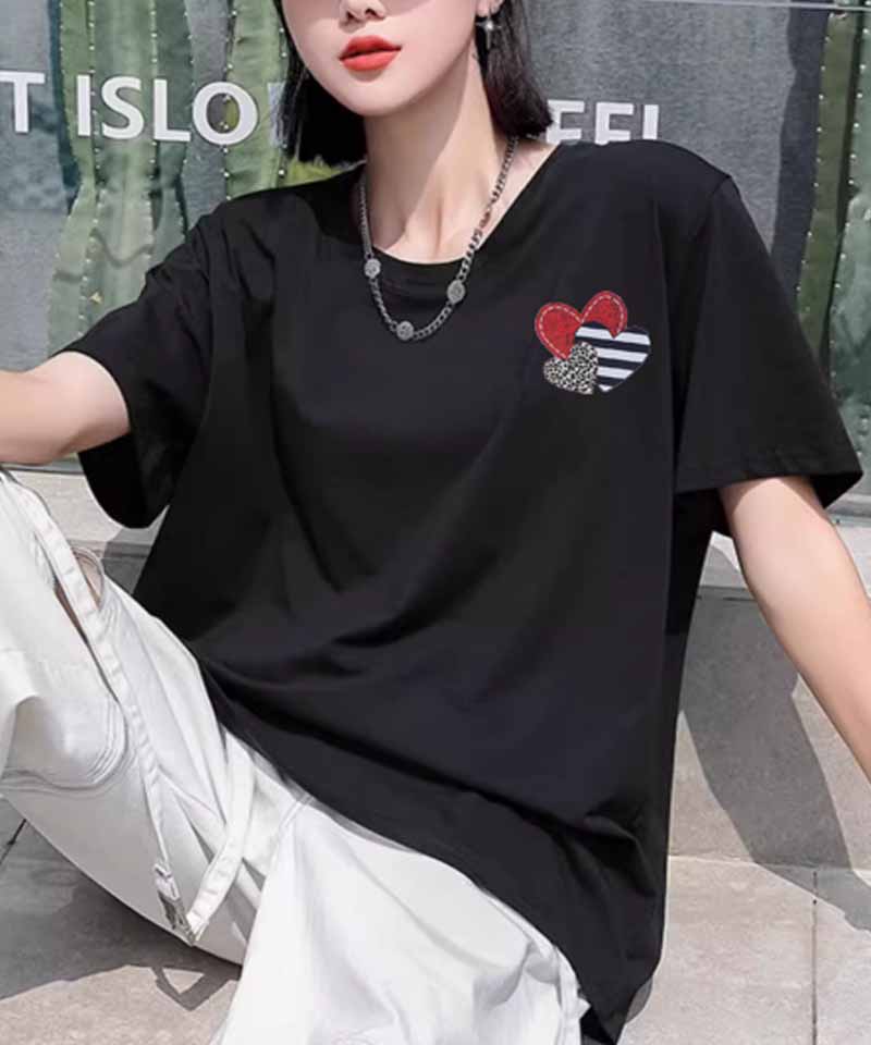 ショッピングゴー shoppinggo Tシャツ レディース ゆるT 半袖 ロゴTシャツ プリントTシャツ 柄プリントゆるシルエット半袖Tシャツトップス 春 夏 クルーネック ブランド,ブラック01