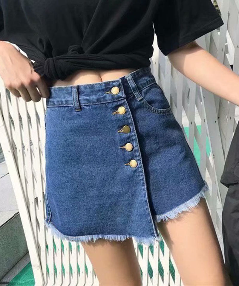 ショッピングゴー shoppinggo キュロット デニムショートパンツレディース ダメージ ホットパンツ ハーフパンツ フリンジ 美脚効果,ブルー