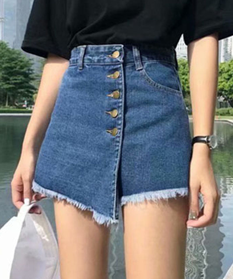 ショッピングゴー shoppinggo キュロット デニムショートパンツレディース ダメージ ホットパンツ ハーフパンツ フリンジ 美脚効果