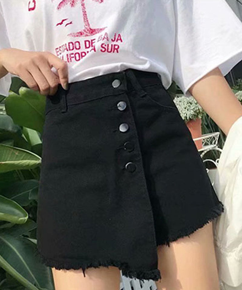 ショッピングゴー shoppinggo キュロット デニムショートパンツレディース ダメージ ホットパンツ ハーフパンツ フリンジ 美脚効果