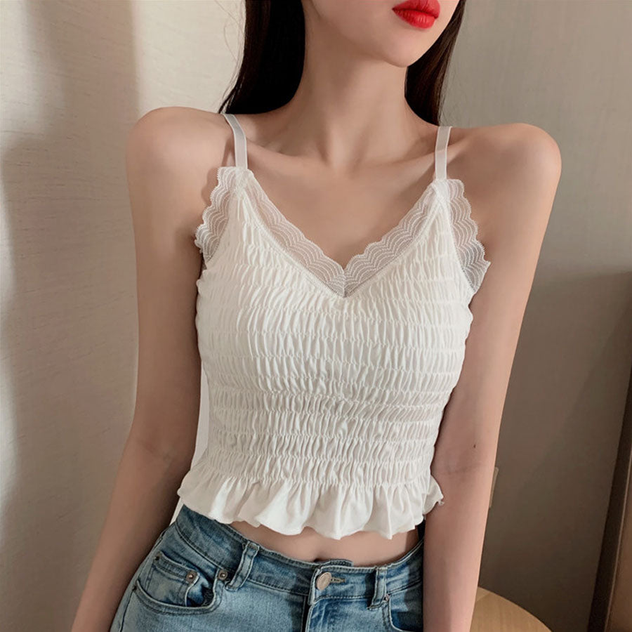 Shopping Go shoppinggo Camisole with cups Cami tank top Bra White Black Padded Inner Wedding Show bra top Bra cover