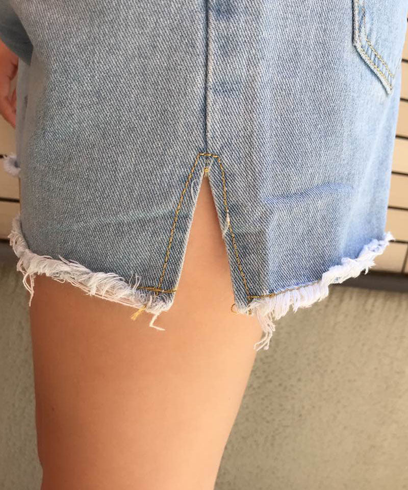 ショッピングゴー shoppinggo ショートパンツ デニム ハイウエスト レディース ショーパン スリット入り 美脚ボトムス お洒落 裾フリンジ カジュアル 着痩せ