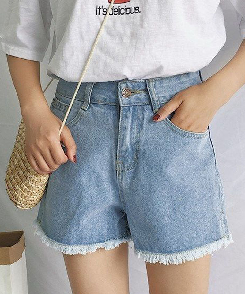 ショッピングゴー shoppinggo ショートパンツ デニム ハイウエスト レディース ショーパン スリット入り 美脚ボトムス お洒落 裾フリンジ カジュアル 着痩せ