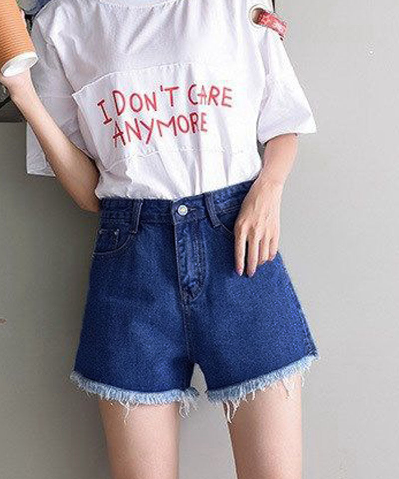 ショッピングゴー shoppinggo ショートパンツ デニム ハイウエスト レディース ショーパン スリット入り 美脚ボトムス お洒落 裾フリンジ カジュアル 着痩せ
