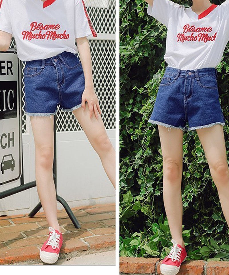 ショッピングゴー shoppinggo ショートパンツ デニム ハイウエスト レディース ショーパン スリット入り 美脚ボトムス お洒落 裾フリンジ カジュアル 着痩せ