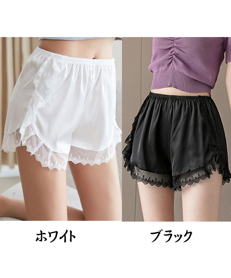 ショッピングゴー shoppinggo レース切り替え ペチパンツ 透け防止 インナーパンツ タップパンツ 見せパンツ 部屋着  フリーサイズ かわいい チラ見せ