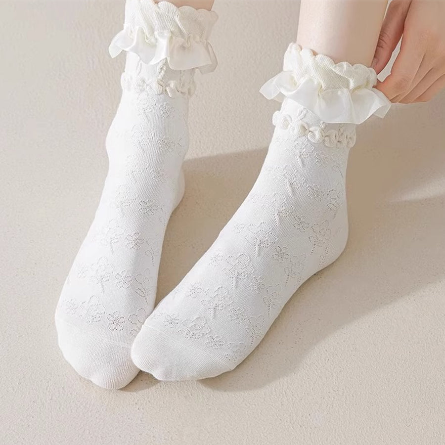 ショッピングゴー shoppinggo 靴下 花柄 フリル付き レースソックス ショートソックス 履き口レース 薄手 美脚 履きやすい 足元 あったか くつした 秋 冬 ルームソックス フ雑貨